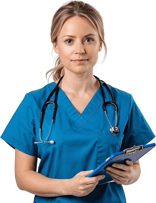A nurse holding a clipboard